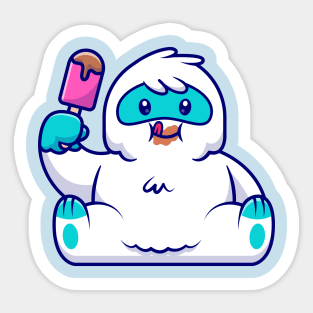 Cute Yeti Eating Popsicle Cartoon Sticker